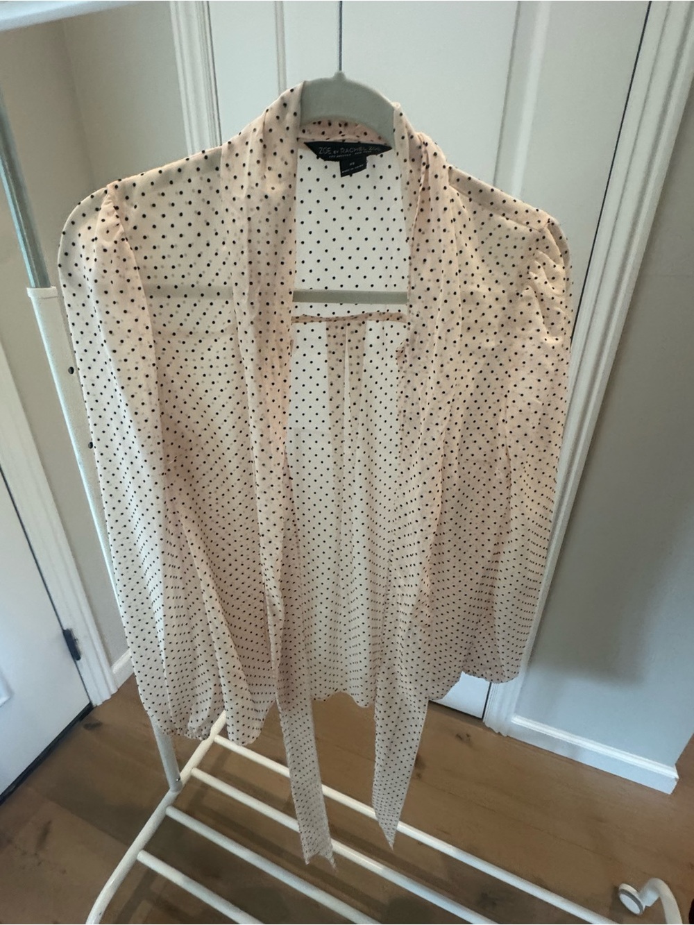 Rachel Zoe Cream Blouse with Black Polka Dots and Tie-Neck